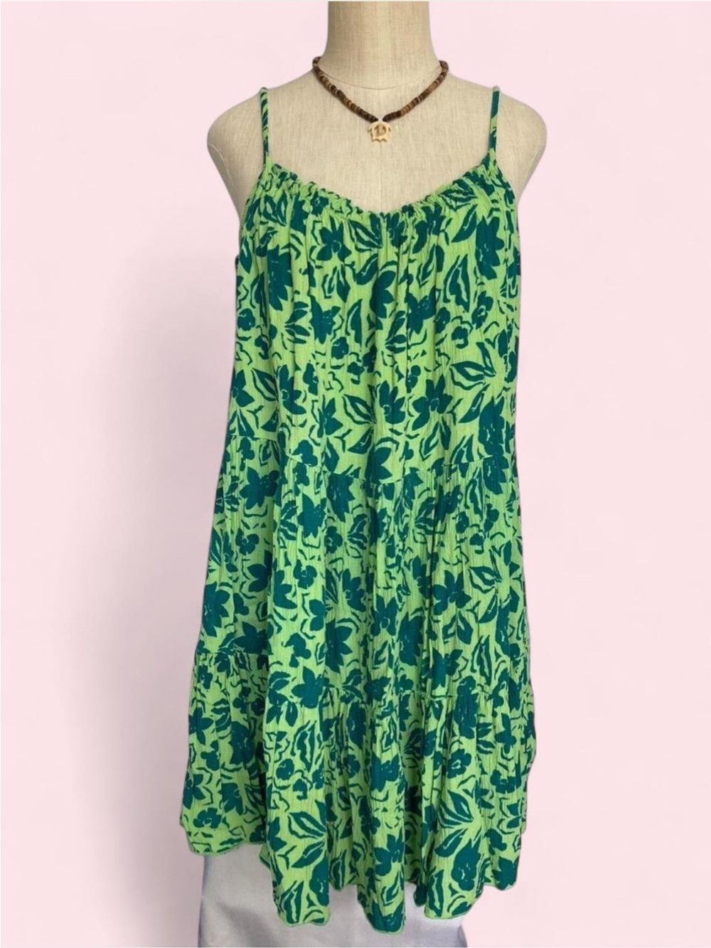 Sleeveless Green Floral Mini Dress